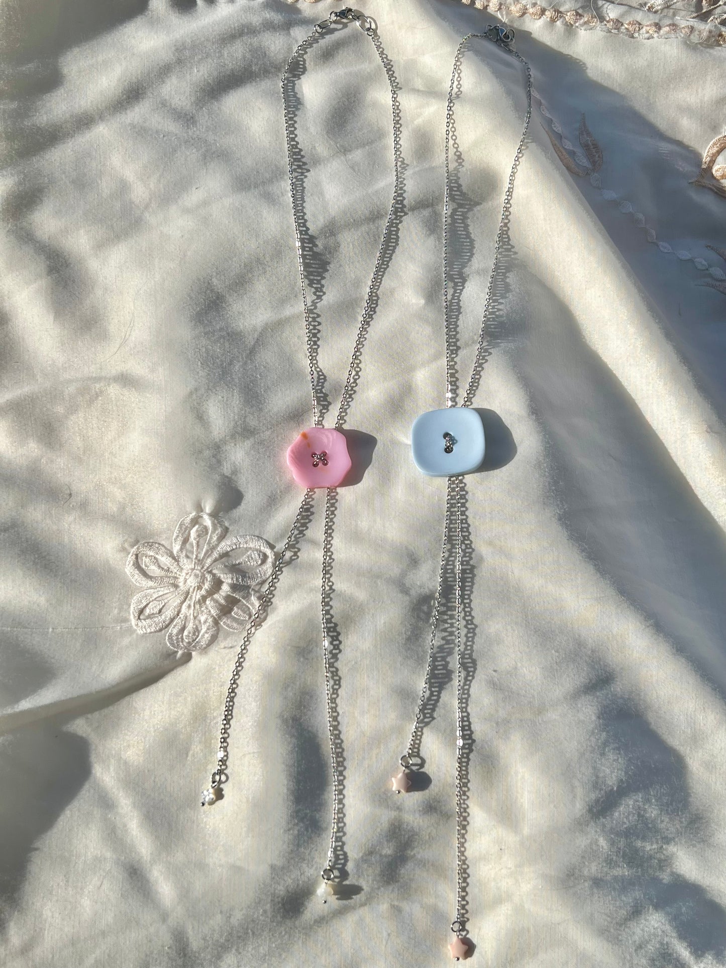 pink button necklace
