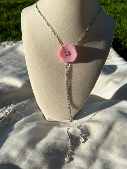 pink button necklace